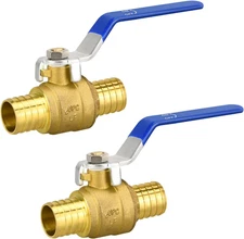 1" PEX Brass Ball Valves 2 Pack - Full Port Shut Off for Plumbing Needs