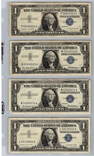 1957 One Dollar Silver Certificate LOT (4) Blue Seal Series $1 Bill Collection