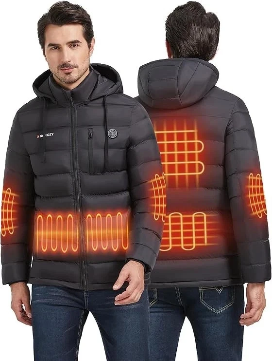 Heated Jacket for Men Lightweight Heated Coat with 7.4V Battery Pack – Black XL