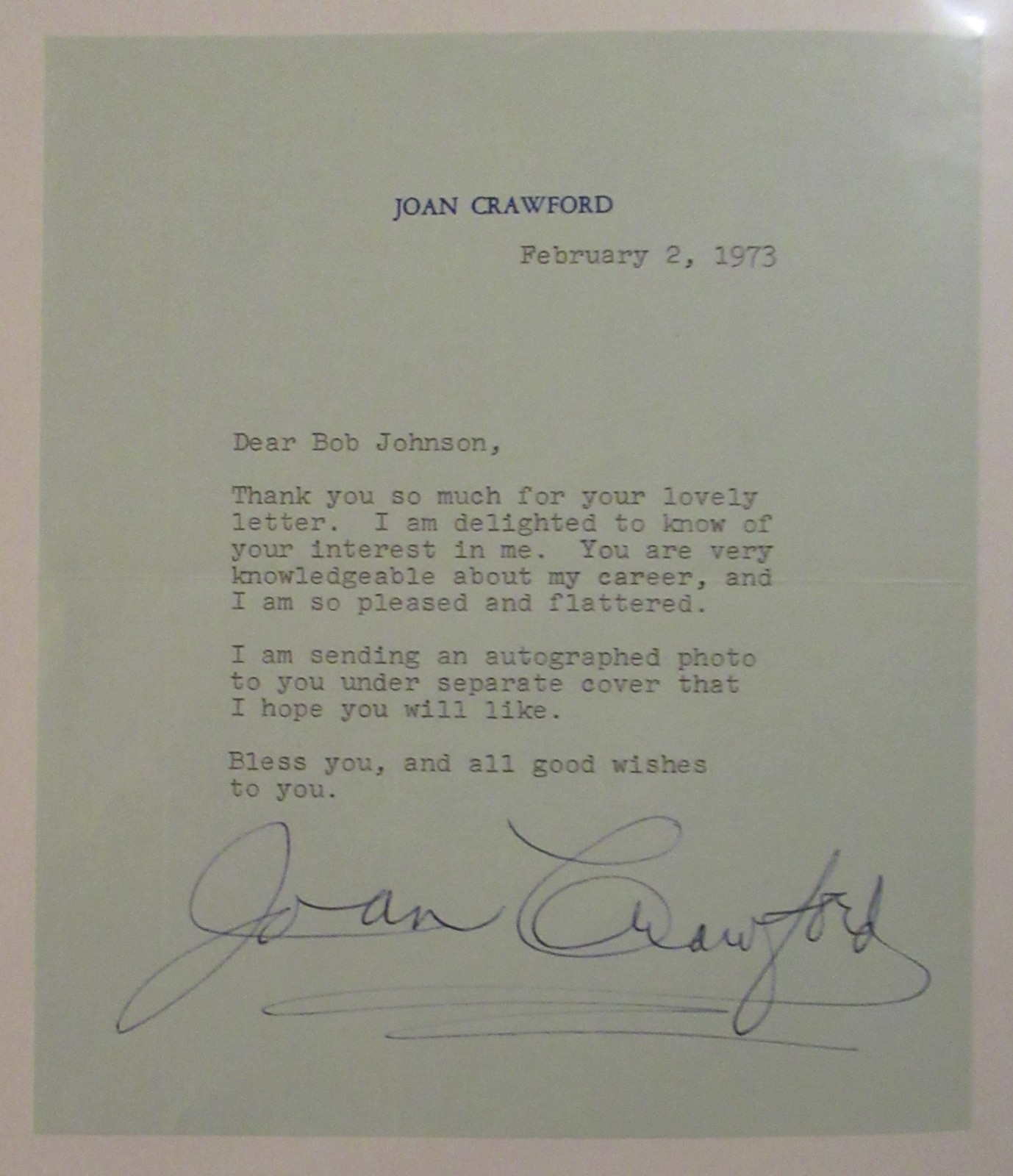 Feb. 2, 1973 JOAN CRAWFORD Letter Signed FULL SIGNATURE Wonderful ...