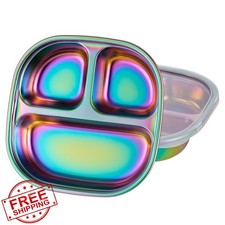 YLARMY Stainless Steel Kids Plates Set 2 Divided Toddler Lids Unbreakable
