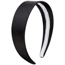 Women's 1.6 Inch Wide Black Silk Satin Headband, Non Slip Fashion Plain Head Ban