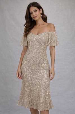 Dazy Women s Sequin Dress Size M Gold Champagne Party Evening Bodycon Stretch