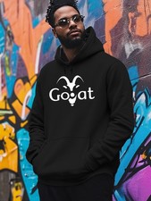 Goat Print, Men's Warm Plush Pullover Round Neck Hoodies With Kangaroo Pocket