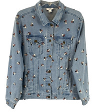 Disney Minnie Mouse Jean Trucker Jacket Sz L Blue Denim Button Front Women EE804