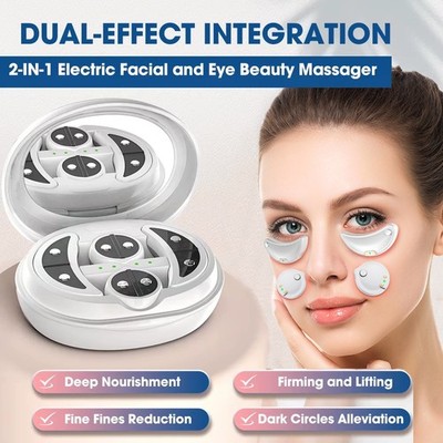 2in1 Electric Facial & Eye Beauty Massager EMS with Gel Patch Red Light Therapy