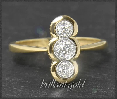 Diamant Ring mit 0,62ct, 585 Gold & Platin Trilogie Dreisteinring, Antik um 1930 - Bild 1 von 4