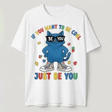 Autism Awareness Cat T-Shirt Be You Be Cool Neurodiversity Acceptance Puzzle Tee
