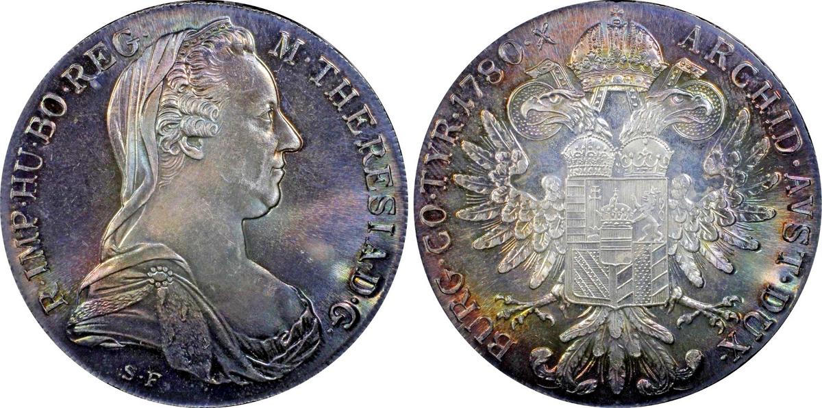 1780)-SF Austria Thaler Restrike TONED - PCGS PR64+ Gold Shield