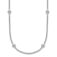 18K White Gold Round Cut Diamond Stations Chain Necklace 34"