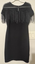 Guess By Marciano Black Cocktail Dress With Mesh Top And Fringe Size Medium