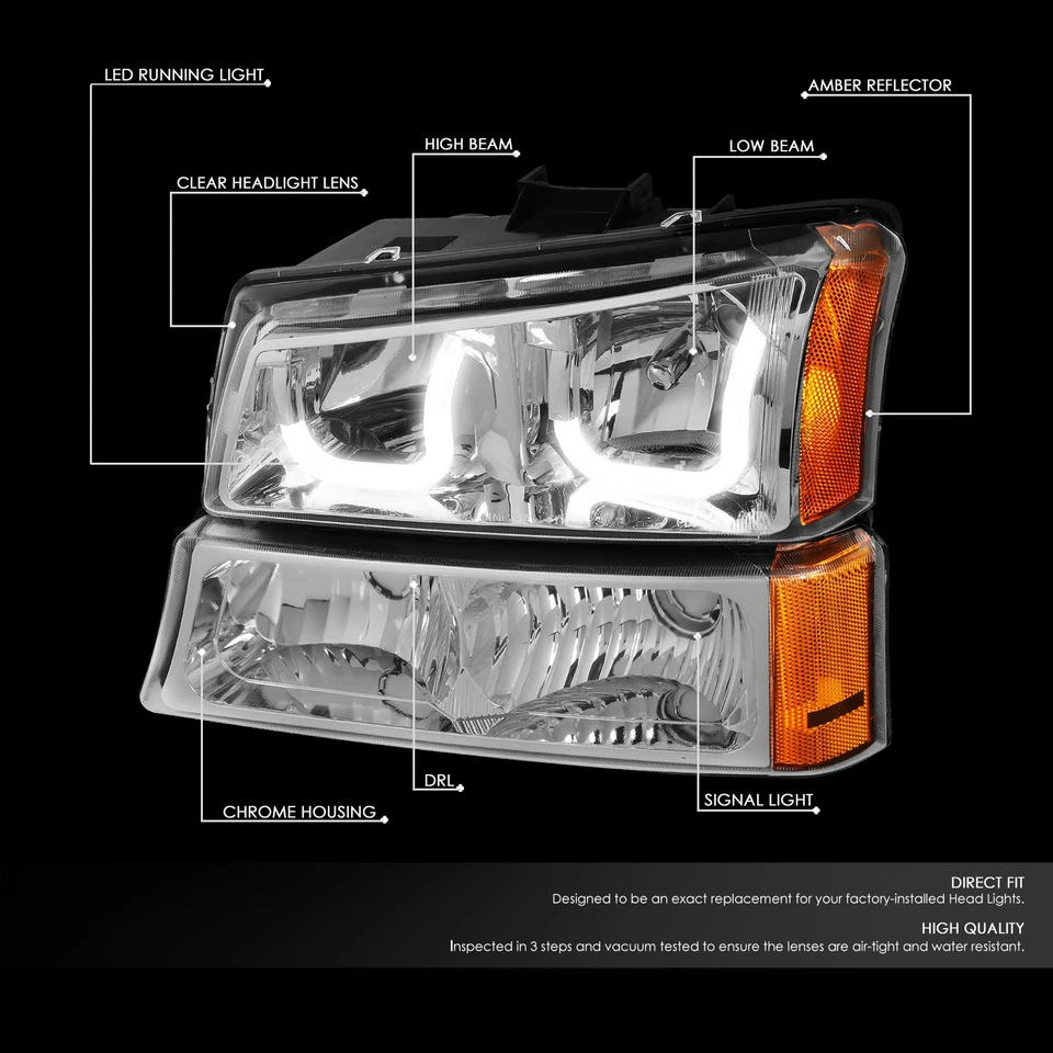 Faros LED DRL Fit 03-07 Chevy Silverado cromo ámbar J-Halo con lámparas de parachoques Foto 2 de 4
