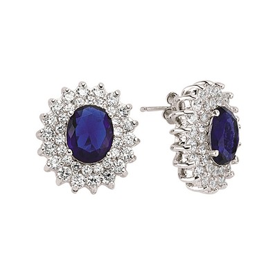 Silber Jewelco London blau oval CZ Royal Lady Di Cluster Ohrstecker