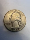 1945 George Washington Quarter Dollar 90% Silver,Circulated Philadelphia Mint