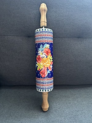 Pioneer Woman Rolling Pin Fiona Floral Retired Ceramic Wood Handles