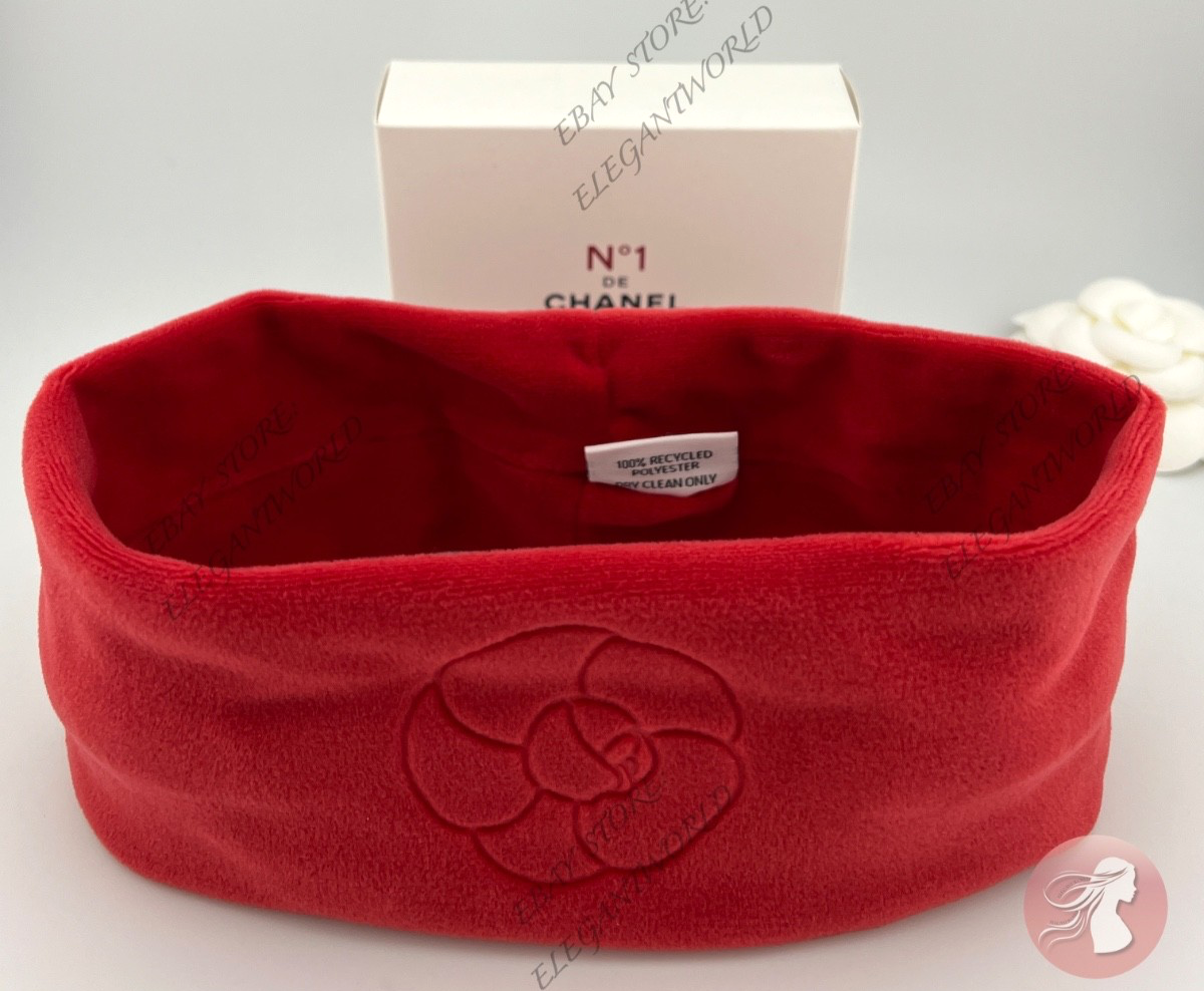 Chanel Nº1 Soft Camellia Logo Hair Band Headband Red Bath Spa