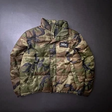 Alpha Industries Jacket Mens Large Green Camo Pack Hood Puffer Bomber Miltary