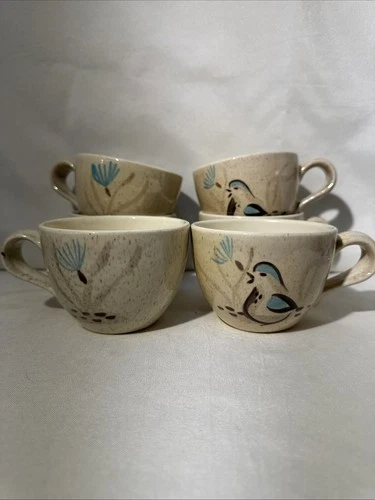 6 Vtg Red Wing Pottery Bob White Quail Coffee Tea Cups 2.75” Tall