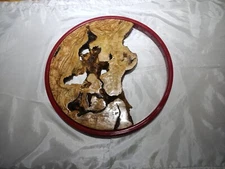 Round Olive Root Slab for DIY Epoxy Projects 16" varnished Red Framed