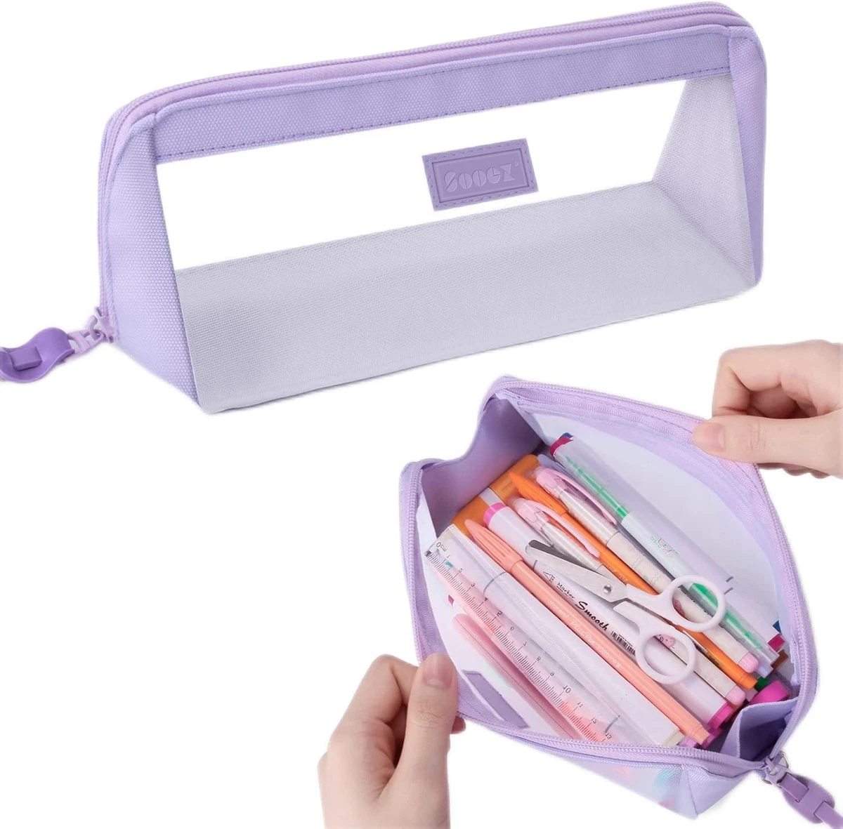 Large Grid Mesh Pencil Case, Big Capacity Clear Pencil Pouch Pen Bag with  Zipper