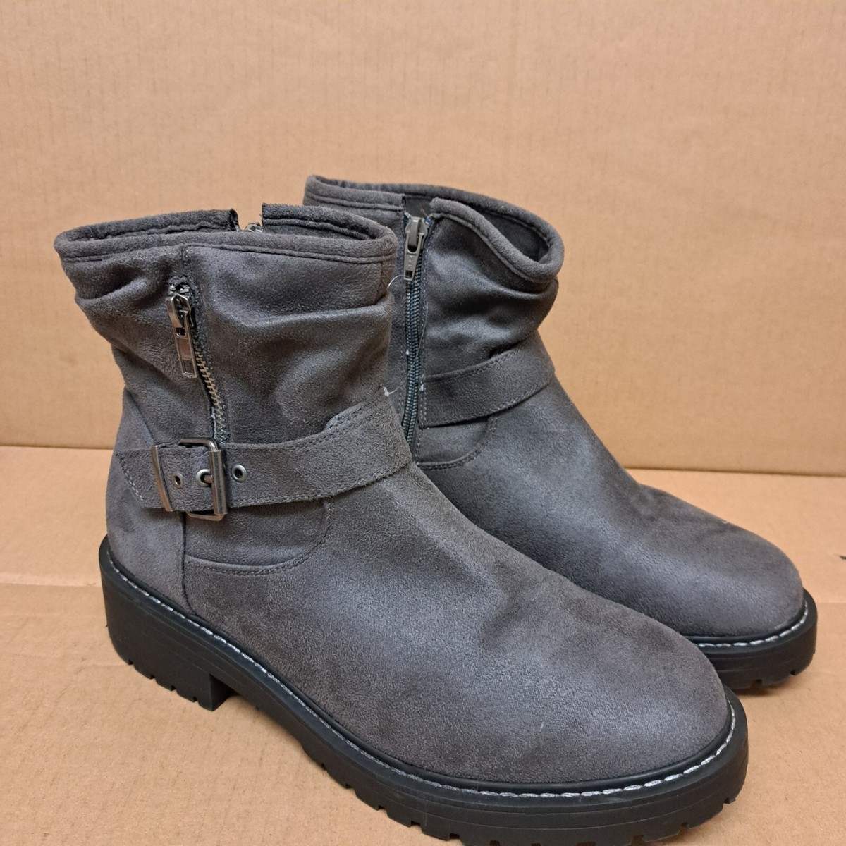 Flat Grey Leather Booties Grey Womens Flat Bootie Women's Grey