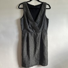 BANANA REPUBLIC 10 Linen Tucks Career Work Sheath Gray Textured Lined Dress