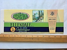 1930's Ellendale Brand Asparagus Can Label  4 1/4 x 11 inches. Delaware.