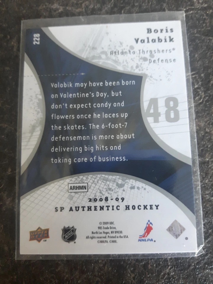 2008-09 Sp Authentic Future Watch Boris Valabik Rookie RC 290/999 Card# 228 - Image 2 of 2