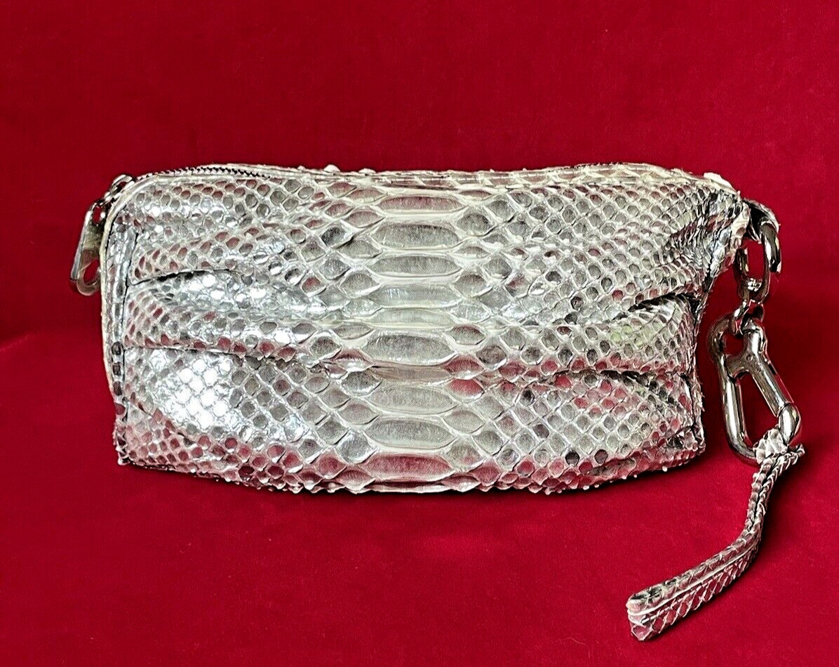 Rashedah Silver Metallic Python Pouch Clutch Bag - image 1