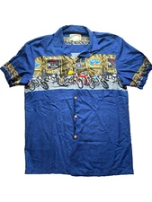 VTG Paradise Found Shirt Adult Medium Blue Hawaiian Tiki Tavern Motorcycle Mens