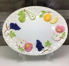 Sanor Ceramica ~ Bright White Embossed Fruit 19" Oval Tray/Platter ~ Basketweave