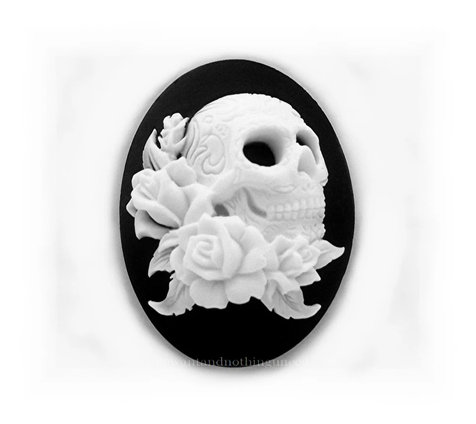 4 готик-панк зомби белый череп с розами и татуировками на черный 40 мм x 30 мм камеи - Изображение 2 из 2