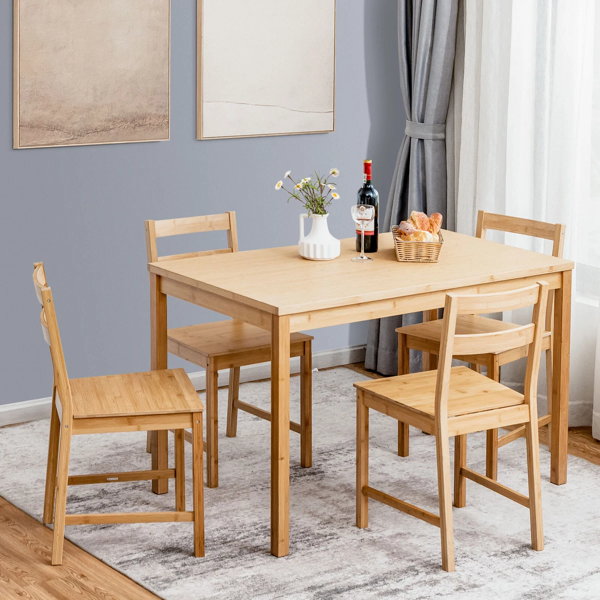 Dining table set 5 pieces kitchen dining table with 4 dining chairs pine wood kitchen dinette table sales