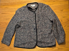 Classic Alfred Dunner Retro Tweed Knit Cardigan Blazer Black Sz 14