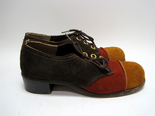 VTG 1970s Disco Platform Shoes Tri-Tone Suede Leather Size 6 1/2 Womens - Picture 2 of 8