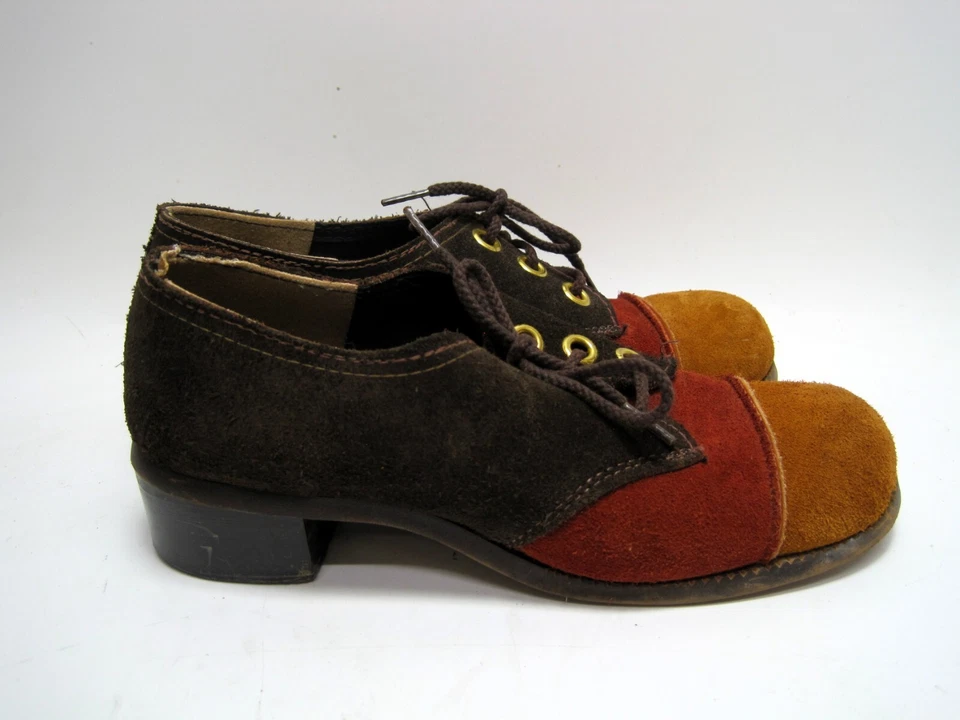 Zapatos de plataforma discoteca de colección años 70 tri-tono gamuza cuero talla 6 1/2 para mujer Foto 2 de 4