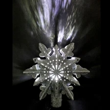 CHRISTMAS TREE TOPPER / SILVER / PROJECTOR SNOWFLAKE LIGHT SHOW / SEE VIDEO!