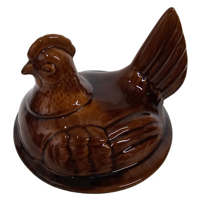 California Pottery Covered Casserole Dish CF37  Nesting Hen Chicken 1960's