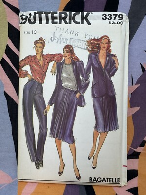 Vintage Butterick 3379 Sewing Pattern Bagatelle Jacket Skirt Pants Size 10 UNCUT