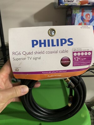 Coaxial Cable Philips 12 feet Quad Shield RG6 NIP
