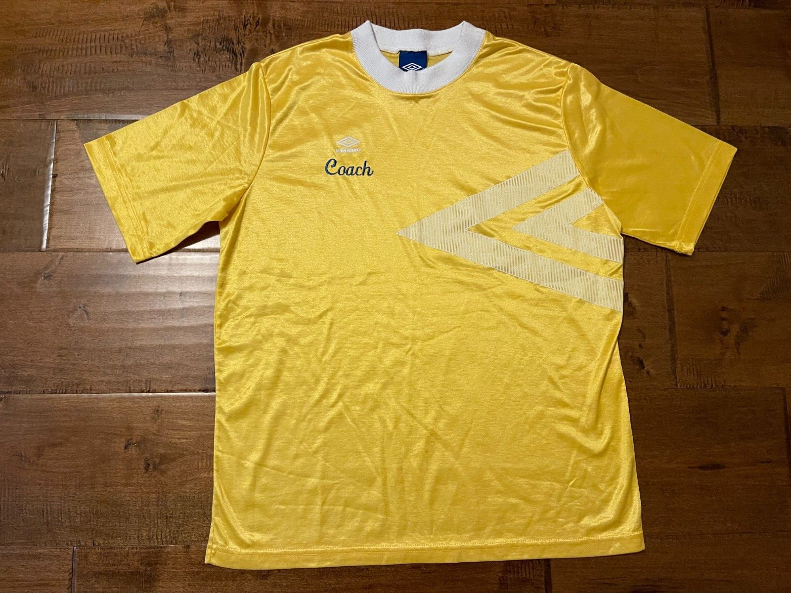 Vintage UMBRO Made in USA Light Yellow Coach Soccer Jersey Shirt - Men's XL