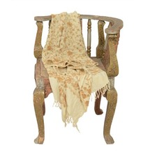 Sanskriti Vintage Long Ivory Pure Woollen Shawl Handmade Ari Work Scarf Stole