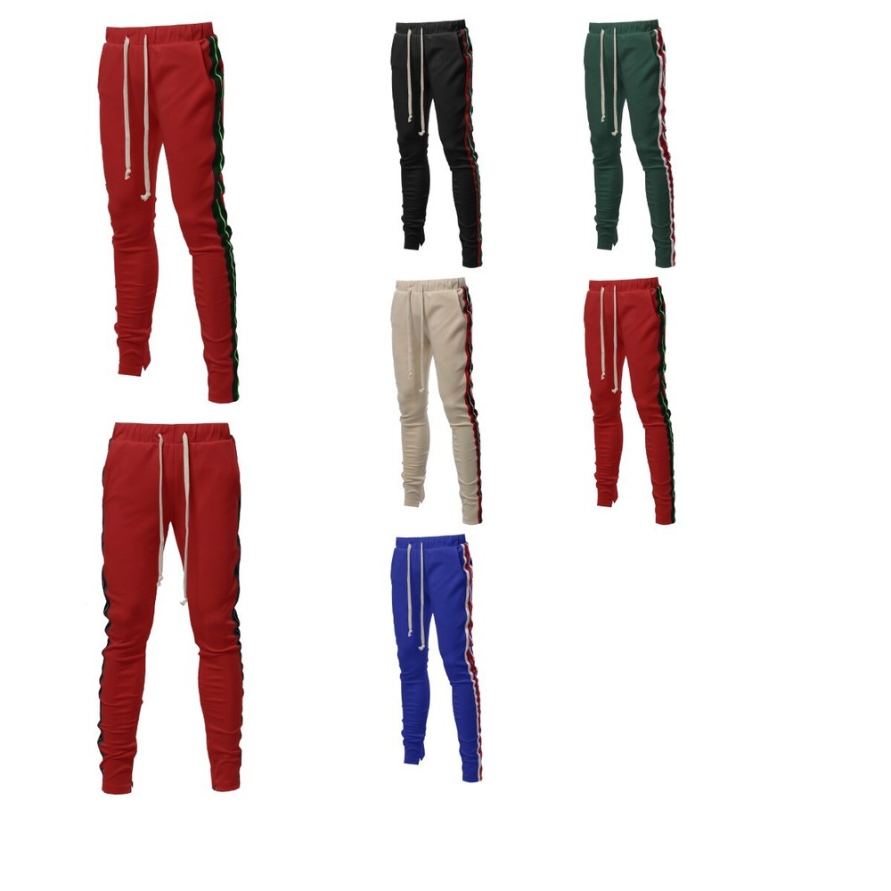 FashionOutfit Men's Casual Side Panel Long Length Drawstring Ankle Zipper Track