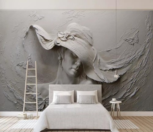 Carta da parati 3D bella donna goffrata grigia pittura murale fotomurale ades... - Foto 2 di 8