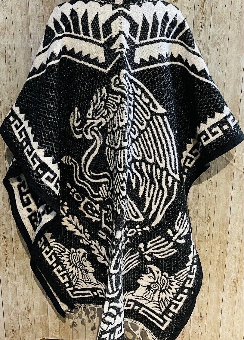 Mexican PONCHO Calendario Azteca With Hoodie SIZE FITS All Mexican PONCHO Calendario Azteca With Hoodie SIZE FITS All
