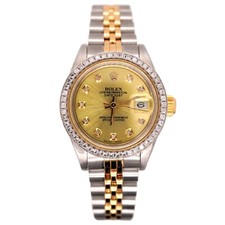 Rolex Ladies Datejust 26mm 18k Gold & Steel Watch ICED 1.0ct Diamonds Gold Dial