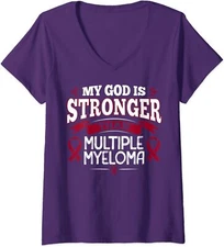 My God Is Stronger Multiple Myeloma Blood Cancer Gift Ladies' V-Neck Tshirt