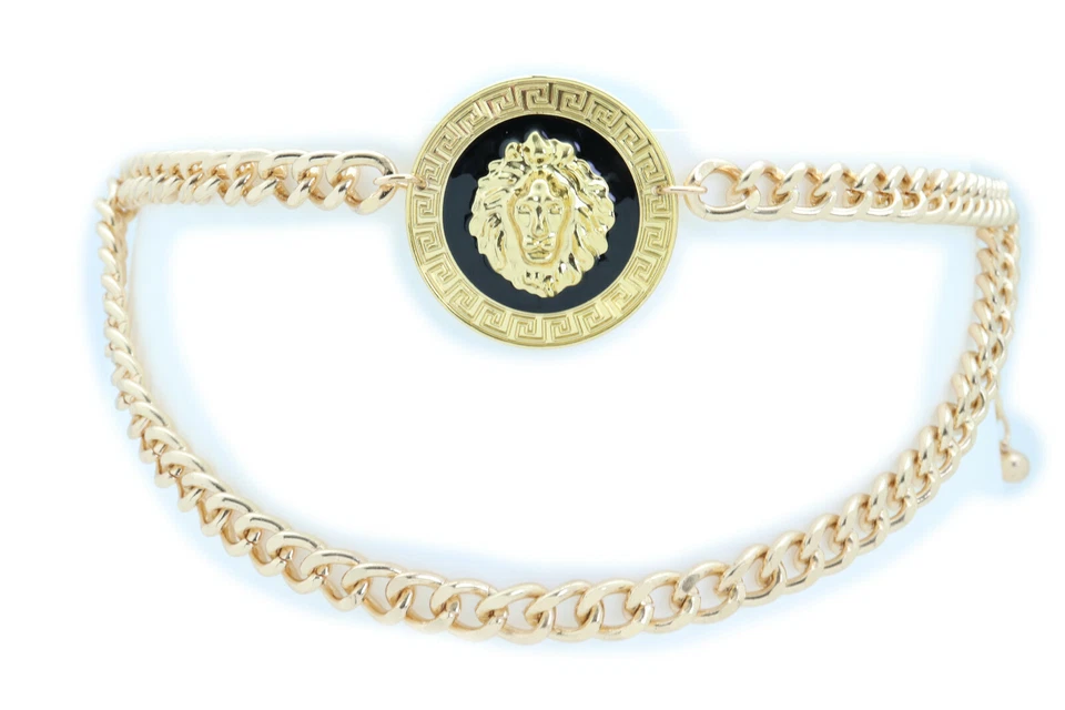 Mujeres Moda Cinturón Cintura Oro Metal Cadena León Bling Moneda Dije Hebilla XS S M Foto 4 de 4