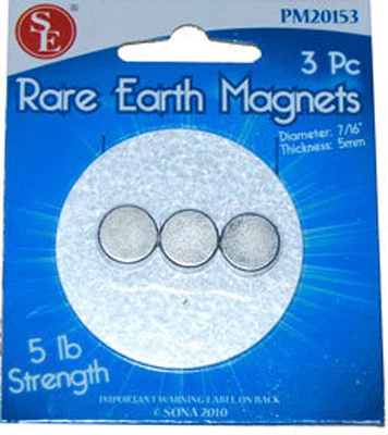 SE New 5lb 3pc Pull Super Strong Neodymium Round Rare Earth Magnets 7/16" Dia