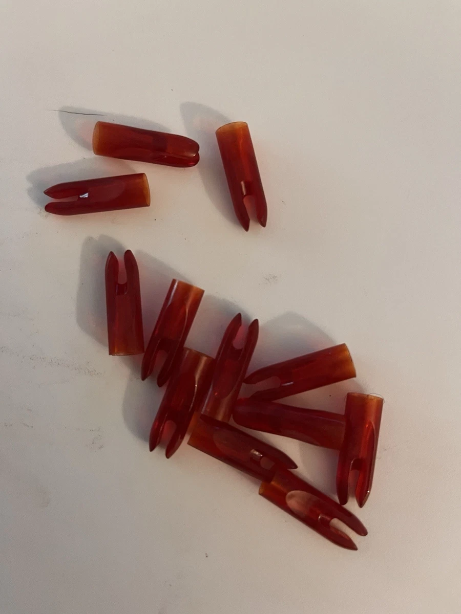 12 VINTAGE TRANS FLO RED 9/32” ORIGINAL AAE PLASTINOCK GLUE ON SNAP ARROW NOCKS